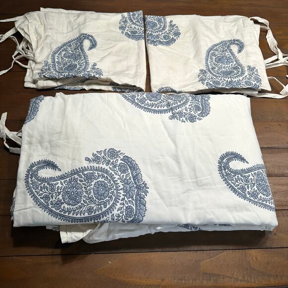 Pottery Barn RAYNA Full/Queen Duvet Cover + 2 Shams Blue Paisley Cotton Boho 3pc